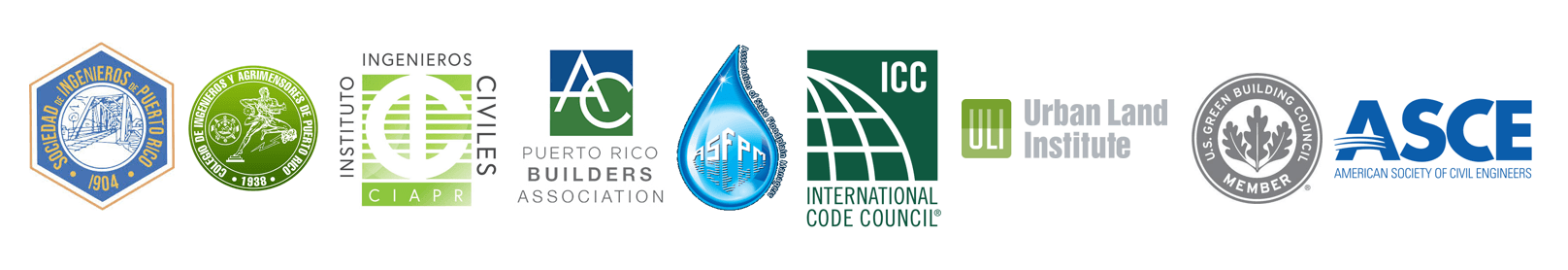 Engineering Alliance partner certifications: Sociedad de Ingenieros de Puerto Rico, CIAPR, Instituto de Ingenieros Civiles, Puerto Rico Builders Association, ASFPM, ICC International Code Council, Urban Land Institute, U.S. Green Building Council, ASCE