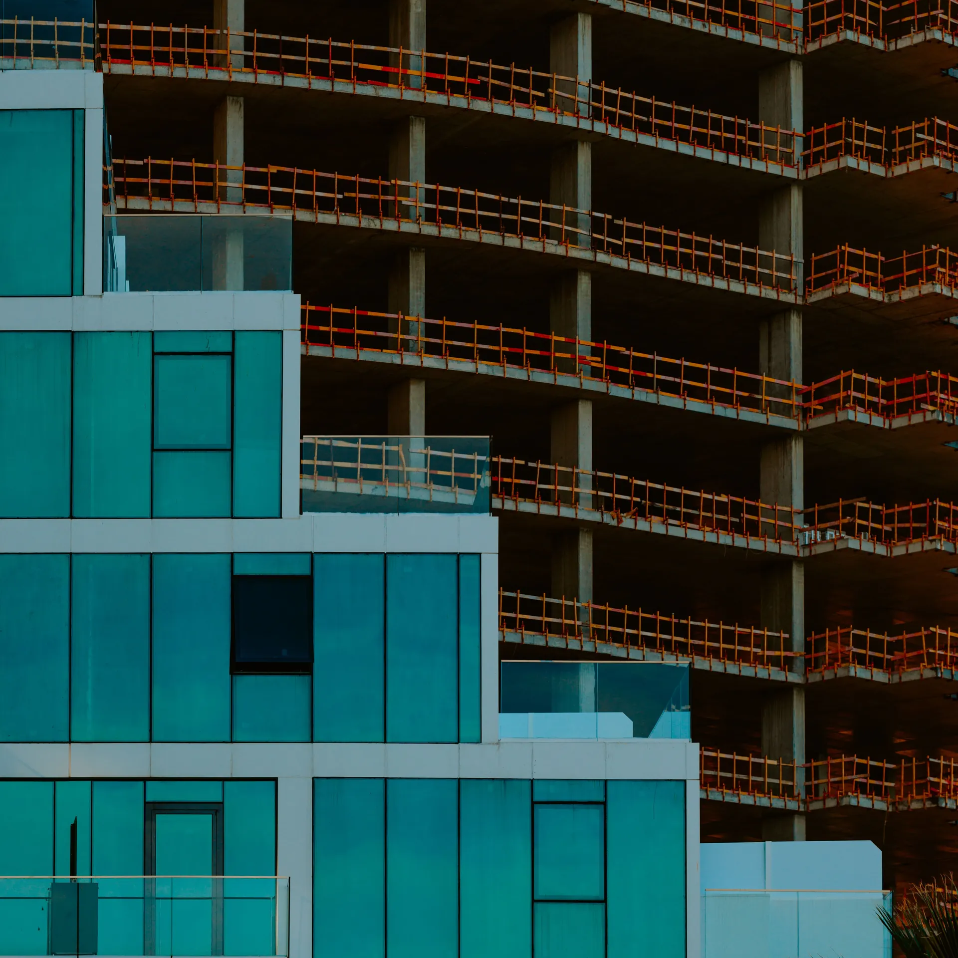 Construction project at dusk
